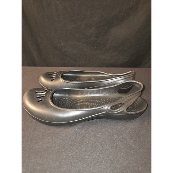 Crocs Shoes Womens 9 Alice Mary Jane Flats Comfort Black Rubber Slip On Low Top - Picture 5 of 9